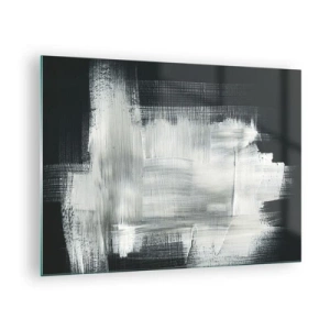 Obraz na skle - Minimalistická abstrakcia v čiernej a bielej farbe - 70x50cm - Utkané zvisle a vodorovne - Moderná nástenná dekorácia do obývacej izby a spálne ARTTOR