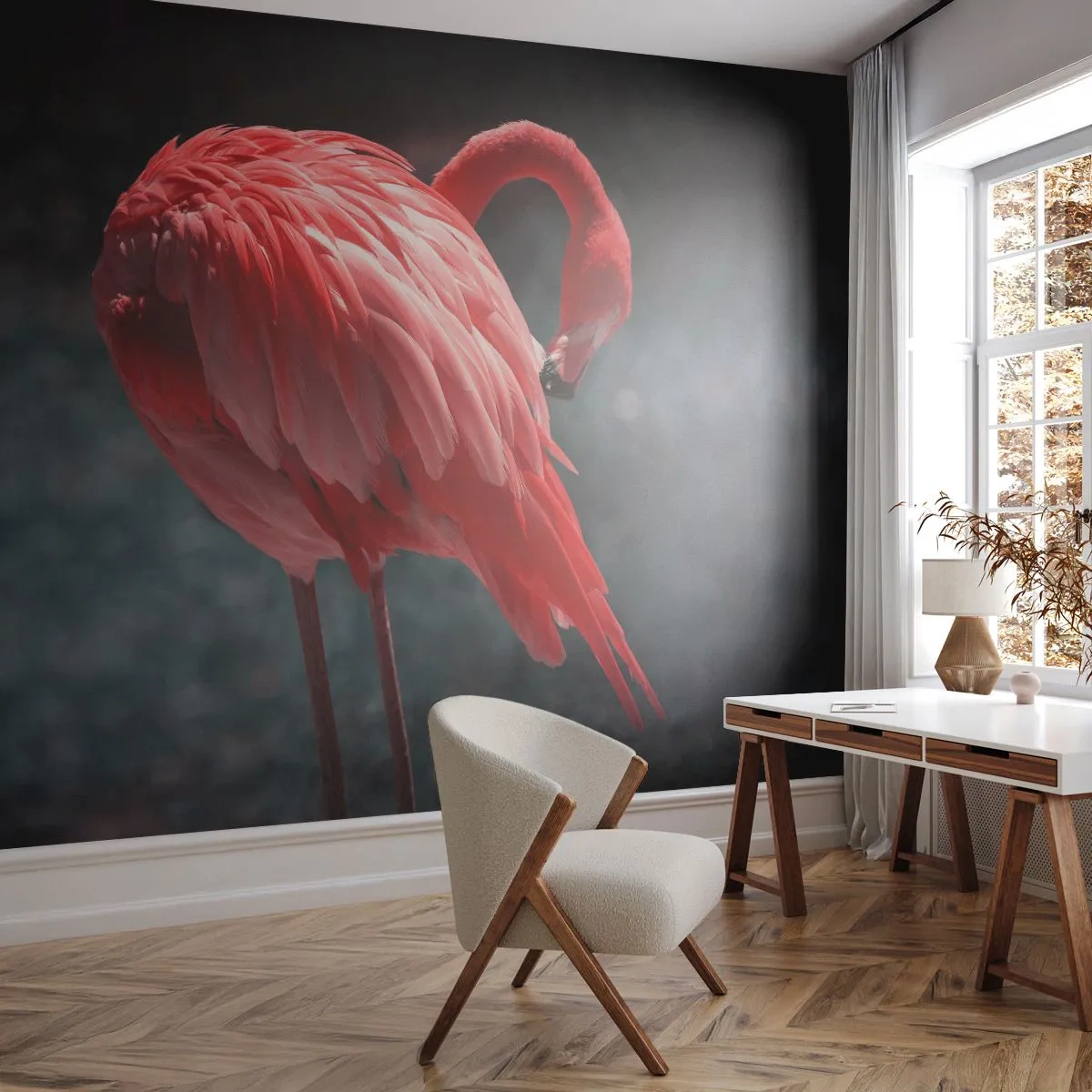 Samolepiaca Fototapeta Deluxe Sticker - Karmínová báseň prírody - Flamingo, Vták, Príroda - 250x175 cm