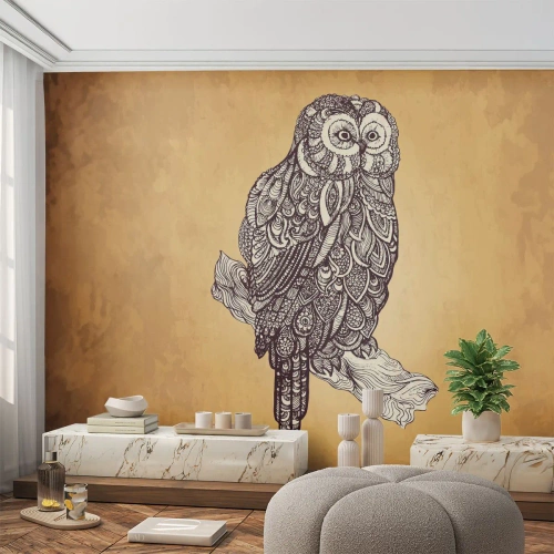 Samolepiaca Fototapeta Deluxe Sticker - Majstrovské ornamenty múdrosti - Sova, Vták, Zviera - 350x256 cm