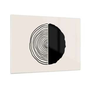 Obraz na skle - Minimalistická grafika prierezu kmeňa stromu rozdeleného na dve polovice. - 70x50cm - Pol na pol - Moderná nástenná dekorácia do obývacej izby a spálne ARTTOR