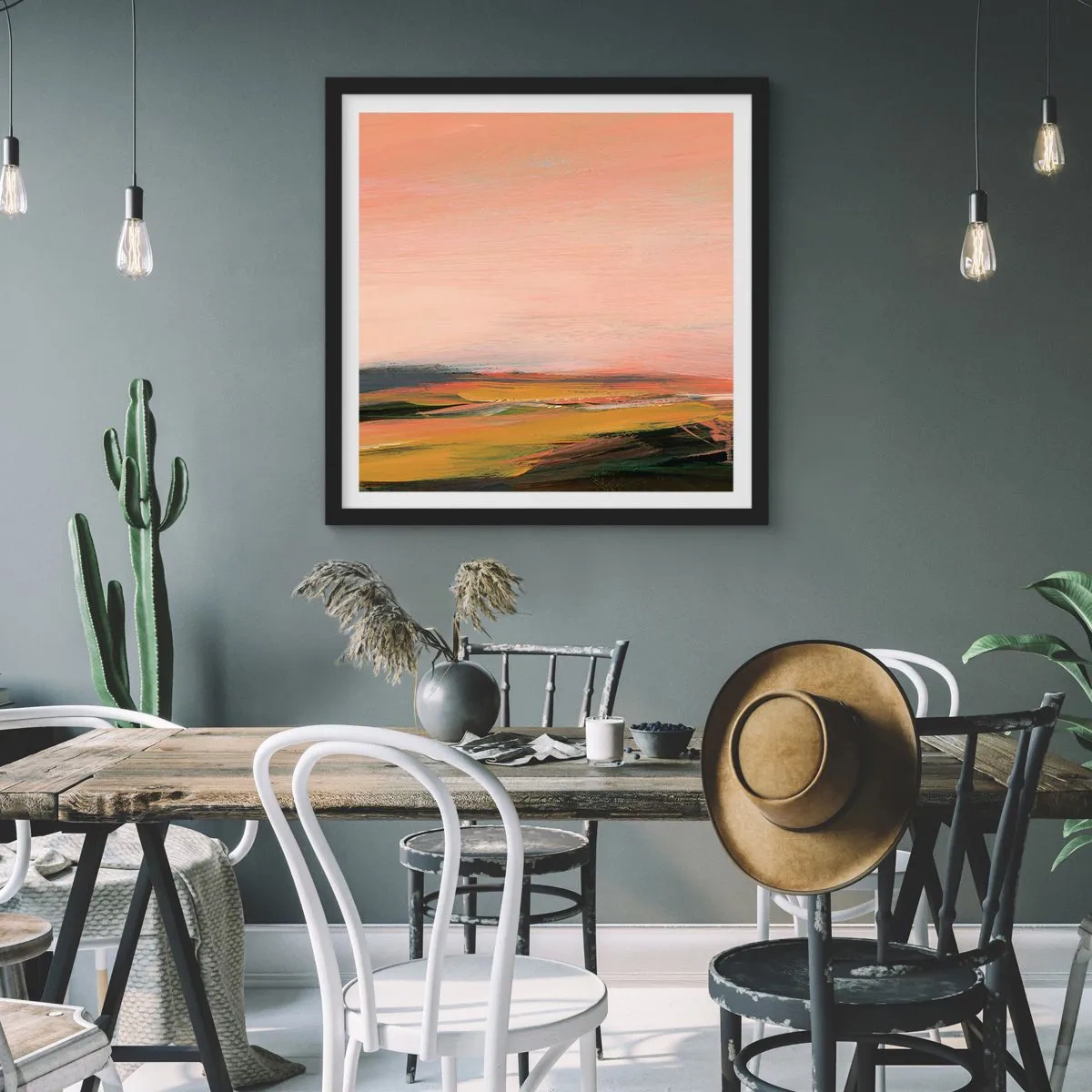 Plagát v čiernom ráme - V ružových tónoch - 30x30 cm