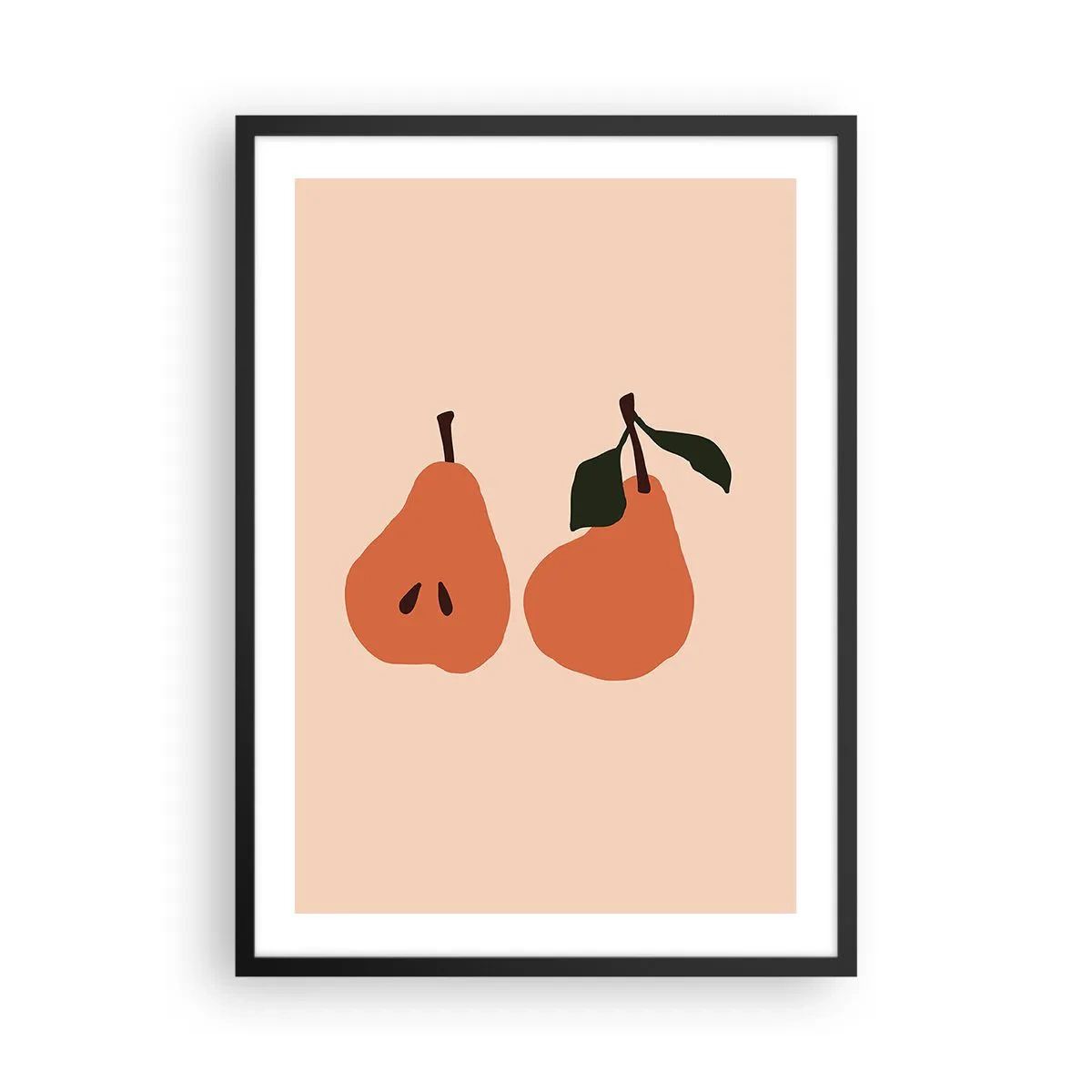 Plagát v čiernom ráme - Minimalistická ilustrácia dvoch hrušiek na béžovom pozadí. - 50x70cm - Číra sladkosť - Moderná nástenná dekorácia do obývacej izby a spálne ARTTOR