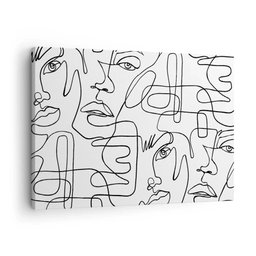 Obraz na plátne - Minimalistická kresba tváre s čiarami na svetlom pozadí. - 70x50cm - V spletených emóciách - Moderná nástenná dekorácia do obývacej izby a spálne ARTTOR