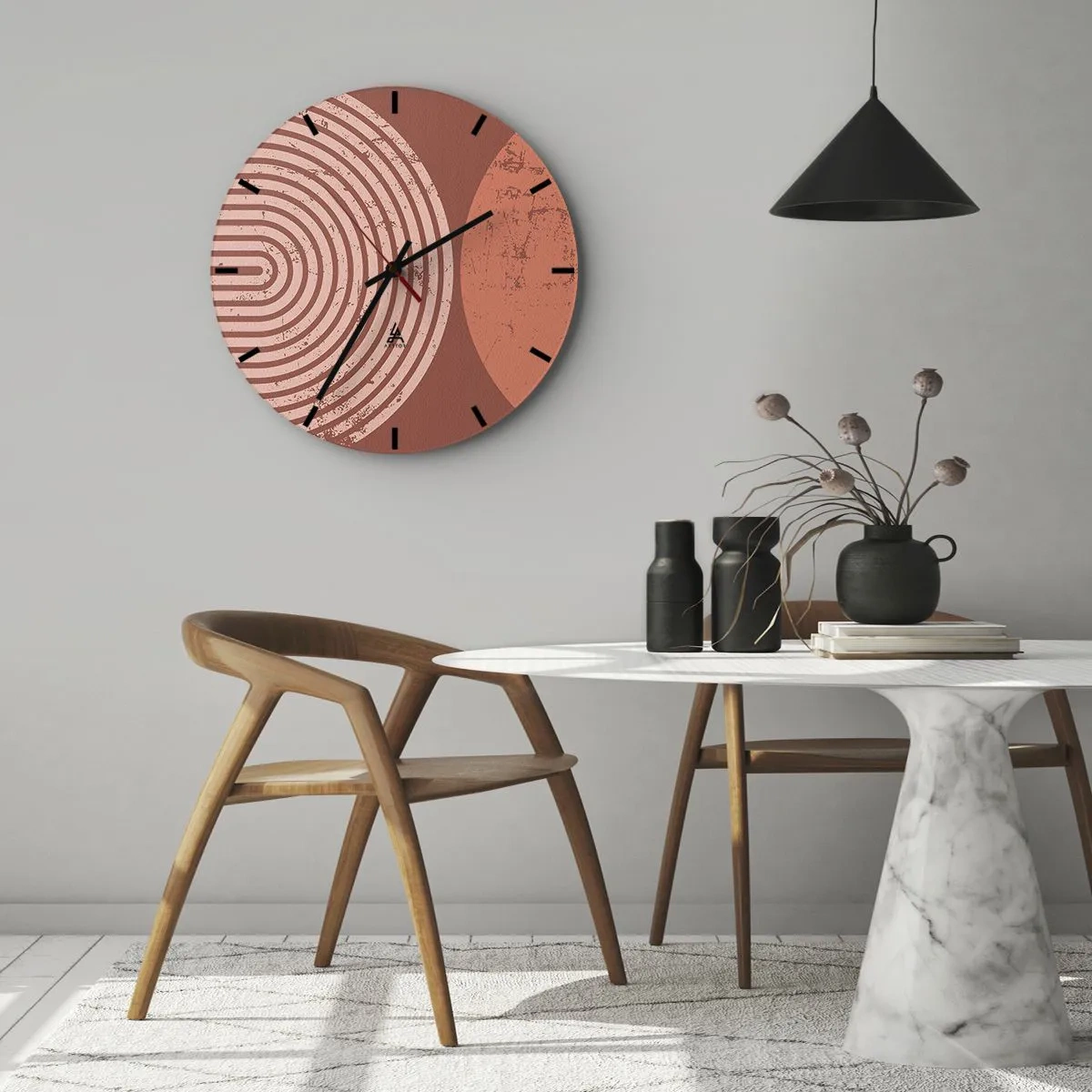 Nástenné hodiny - Geometria kruhov v odtieňoch terakoty a ružovej - 30x30cm - Blízky vzťah - Moderná nástenná dekorácia do obývacej izby, kuchyne a spálne ARTTOR