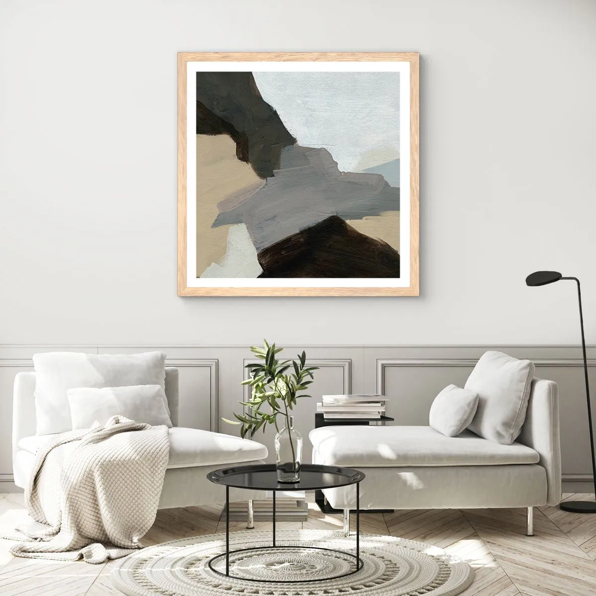 Plagát v ráme zo svetlého duba - Abstrakcia: križovatka šedej - 60x60 cm