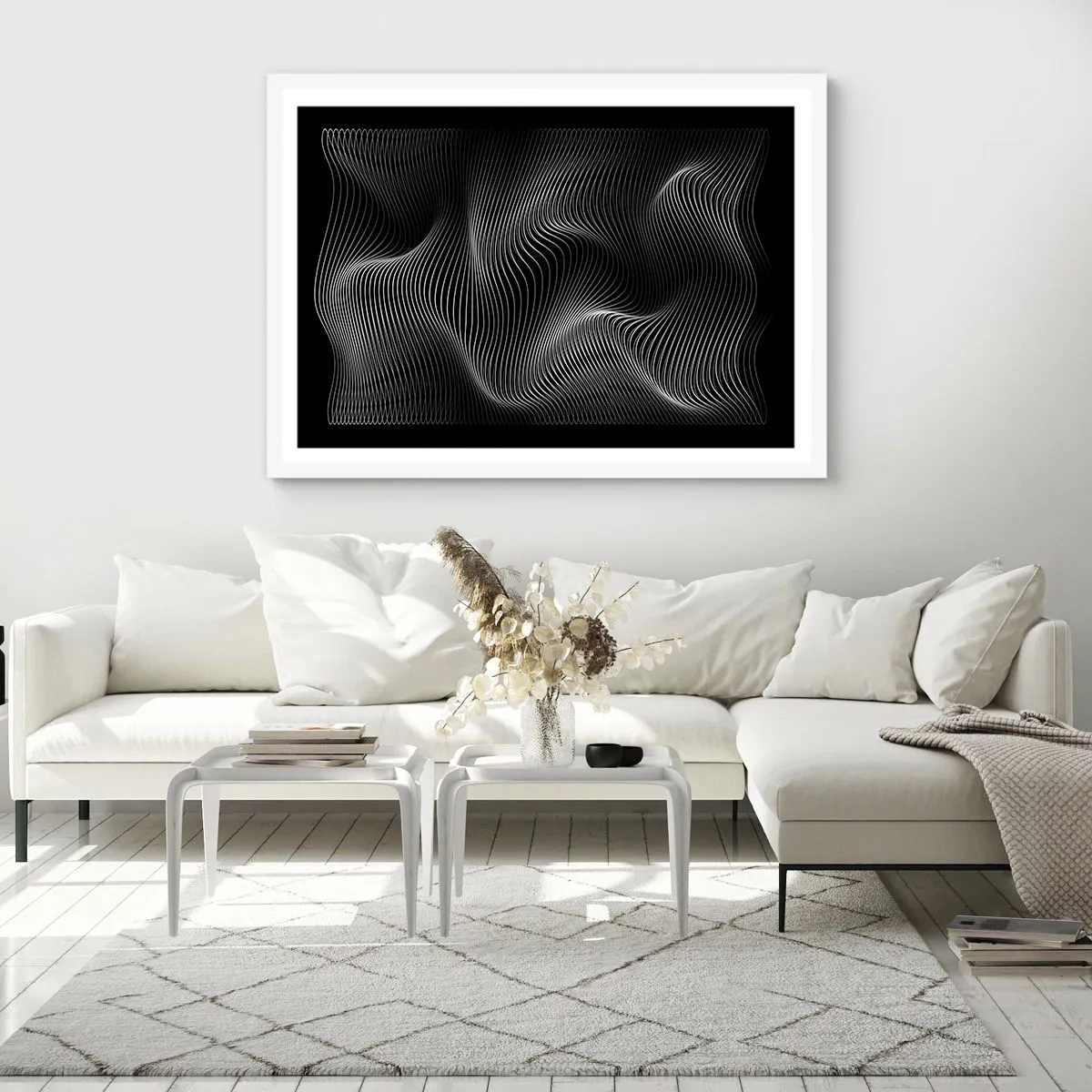 Plagát v bielom ráme - Tanec svetla v priestore - 70x50 cm