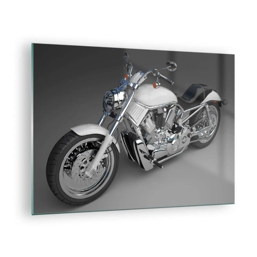 Obraz na skle - Štýlový motocykel na sivom pozadí s moderným nádychom - 70x50cm - Až si chcete kľaknúť - Moderná nástenná dekorácia do obývacej izby a spálne ARTTOR