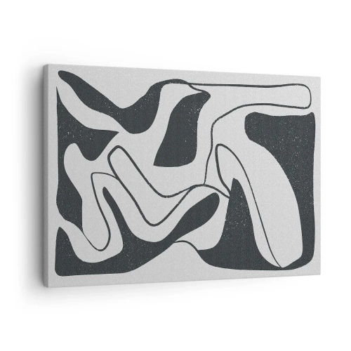 Obraz na plátne - Čiernobiela abstrakcia s organickými tvarmi - 70x50cm - Abstraktná hra v labyrinte - Moderná nástenná dekorácia do obývacej izby a spálne ARTTOR