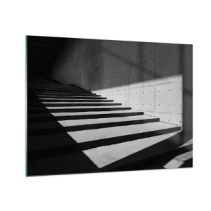 Obraz na skle - Betónové schody v ostrom svetle a tieni v modernom štýle - 70x50cm - Surová krása modernizmu - Moderná nástenná dekorácia do obývacej izby a spálne ARTTOR