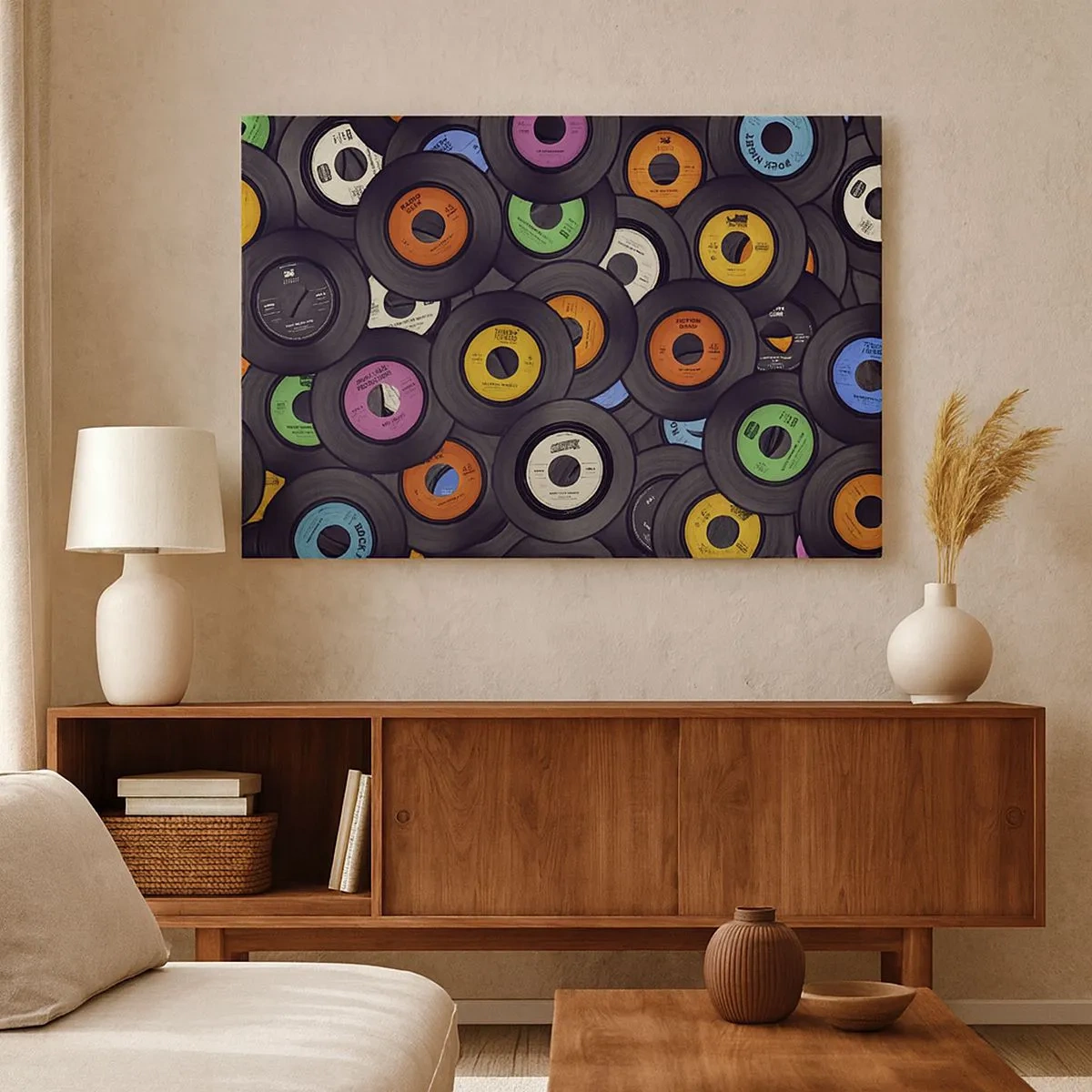 Obraz na plátne - Farebné vinyly naukladané na sebe - 70x50cm - Farby klasiky - Moderná nástenná dekorácia do obývacej izby a spálne ARTTOR