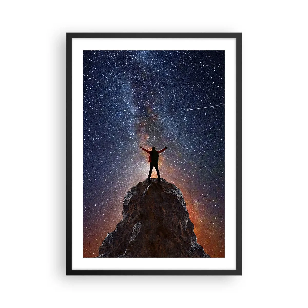 Plagát v čiernom ráme - Silueta na vrchole skaly s hviezdnou oblohou v pozadí - 50x70cm - Sila je so mnou! - Moderná nástenná dekorácia do obývacej izby a spálne ARTTOR