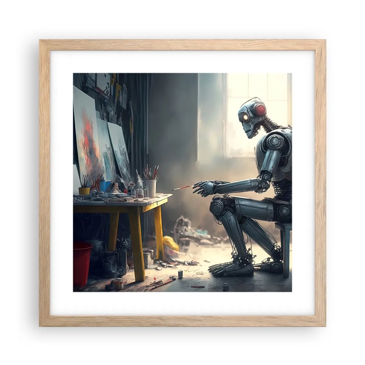 Plagát v ráme zo svetlého duba - Akt stvorenia - 40x40 cm