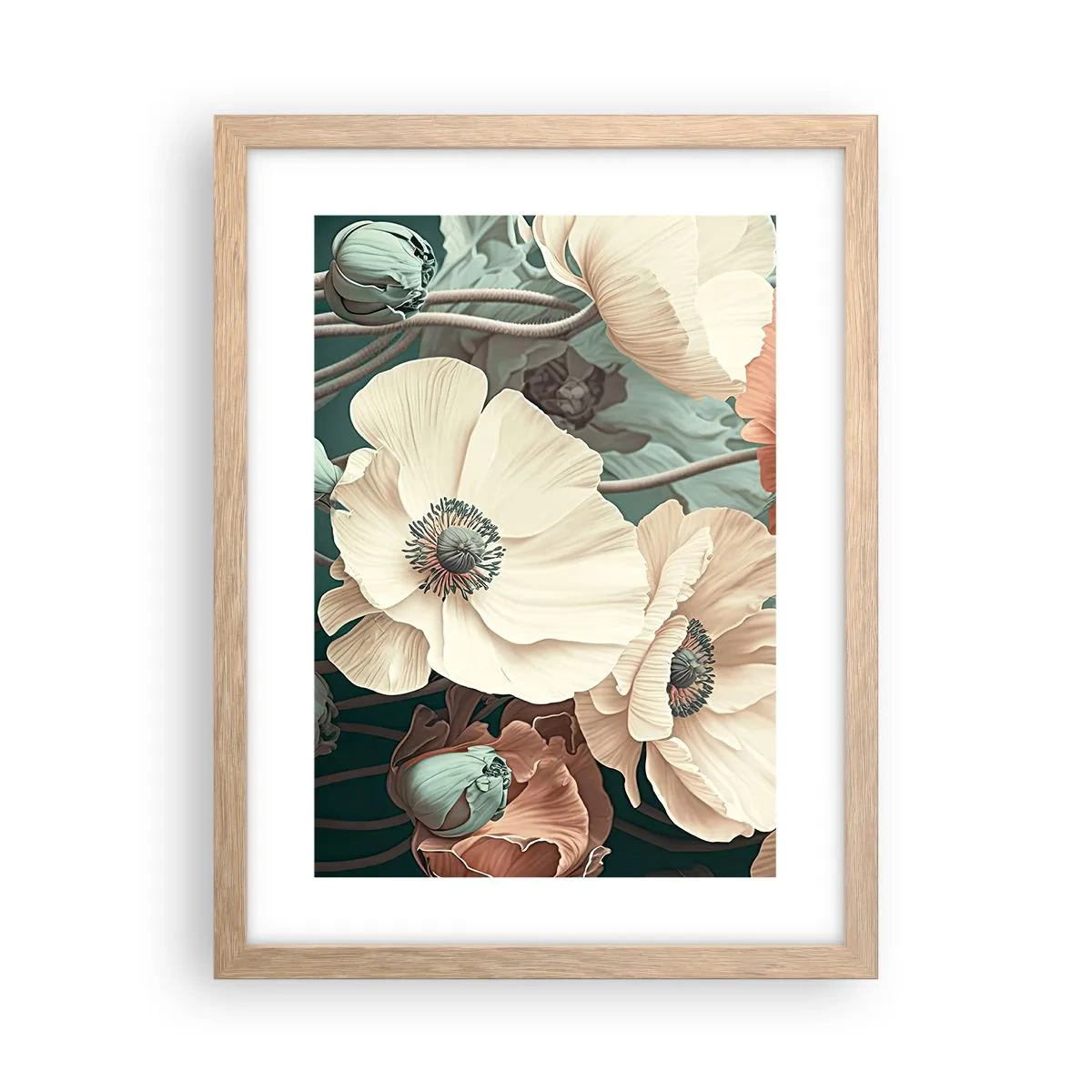 Plagát v ráme zo svetlého duba - Šepot makov - 30x40 cm