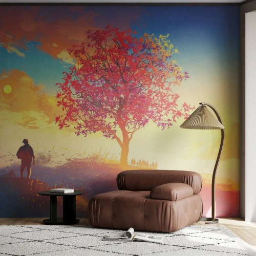 Fototapeta Premium Canvas - Pútnik pri cieli - Krajina, Strom, Tulák - 250x175 cm