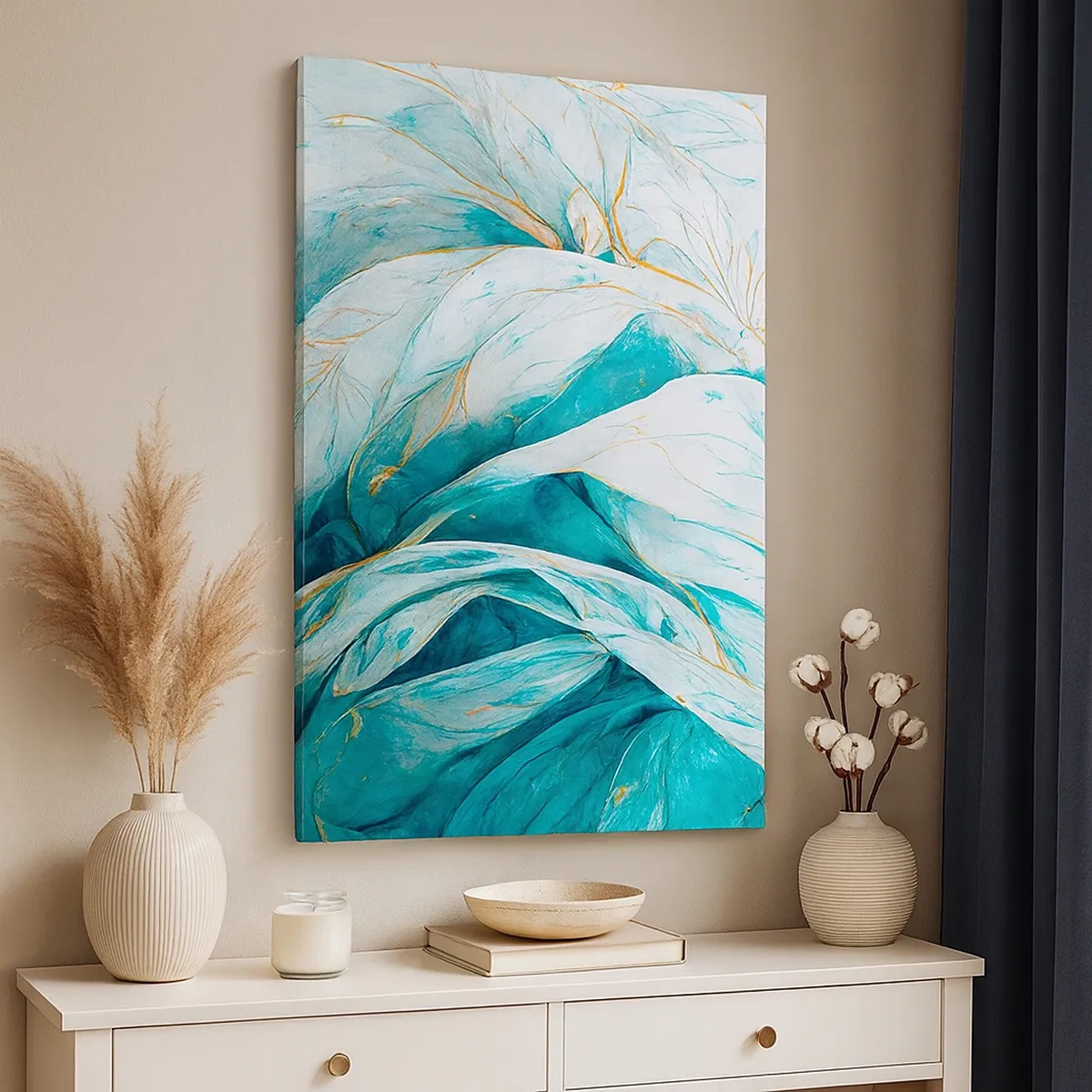 Obraz na plátne - Modrá abstrakcia so zlatým motívom - 50x70 cm