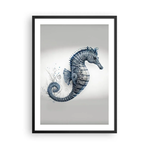Plagát v čiernom ráme - Detailná ilustrácia morského koníka na svetlom pozadí - 50x70cm - Jemný vtip prírody - Moderná nástenná dekorácia do obývacej izby a spálne ARTTOR