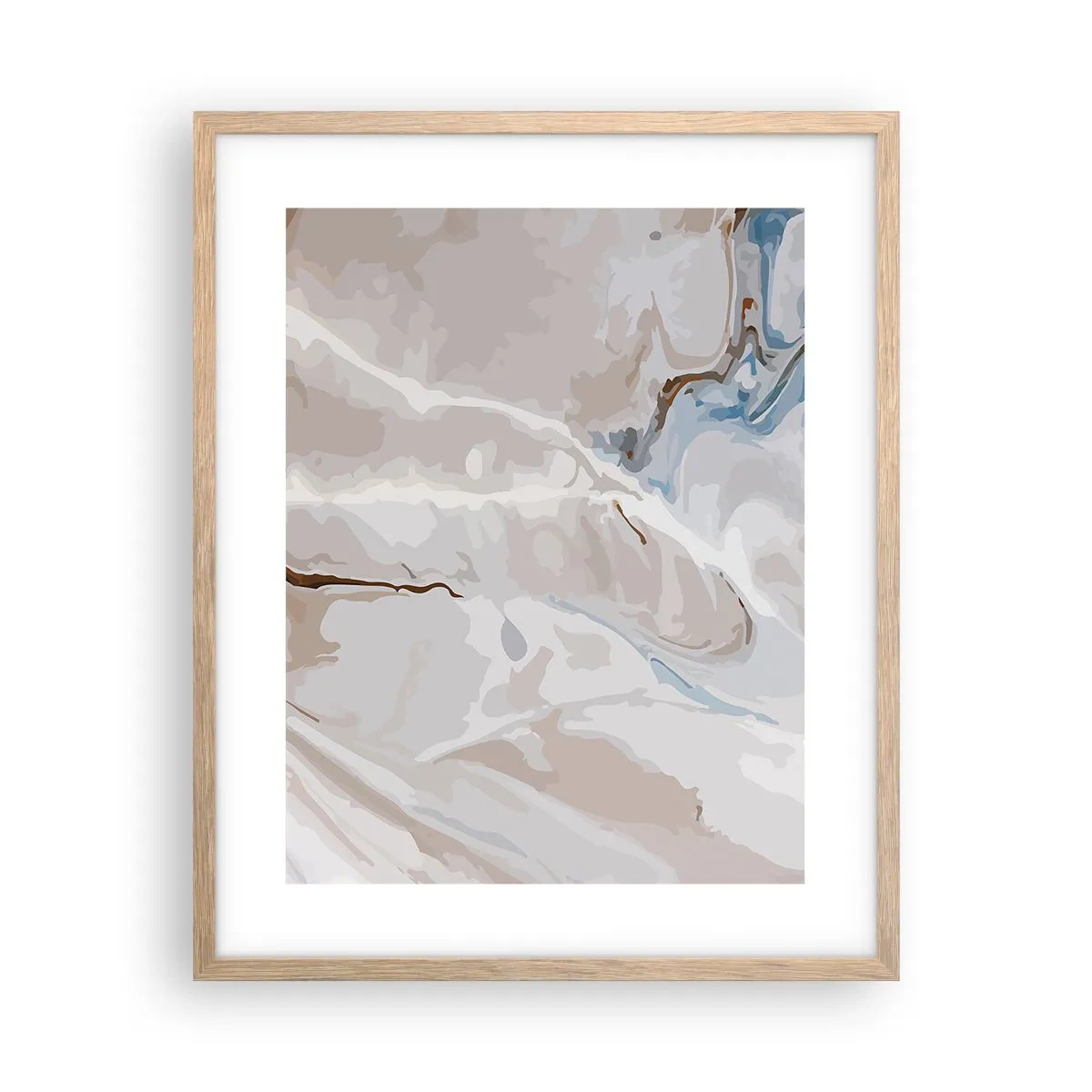 Plagát v ráme zo svetlého duba - Modré meandre pod bielou - 40x50 cm