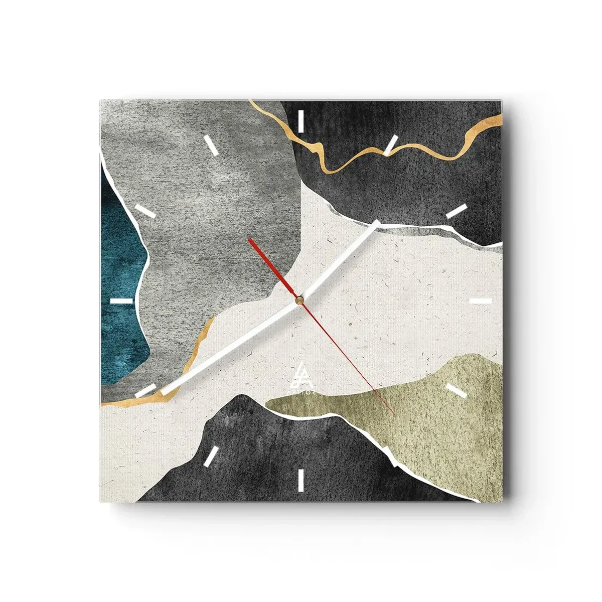 Nástenné hodiny - Mozaiková kompozícia so zlatou niťou - 40x40 cm