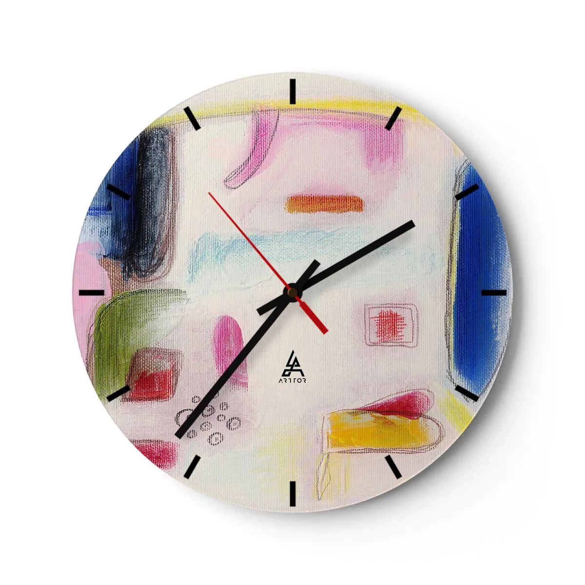 Nástenné hodiny - Farebné abstraktné škvrny na svetlom pozadí v maliarskom štýle - 30x30cm - Viac konvexné ako konkávne alebo ploché - Moderná nástenná dekorácia do obývacej izby, kuchyne a spálne ARTTOR