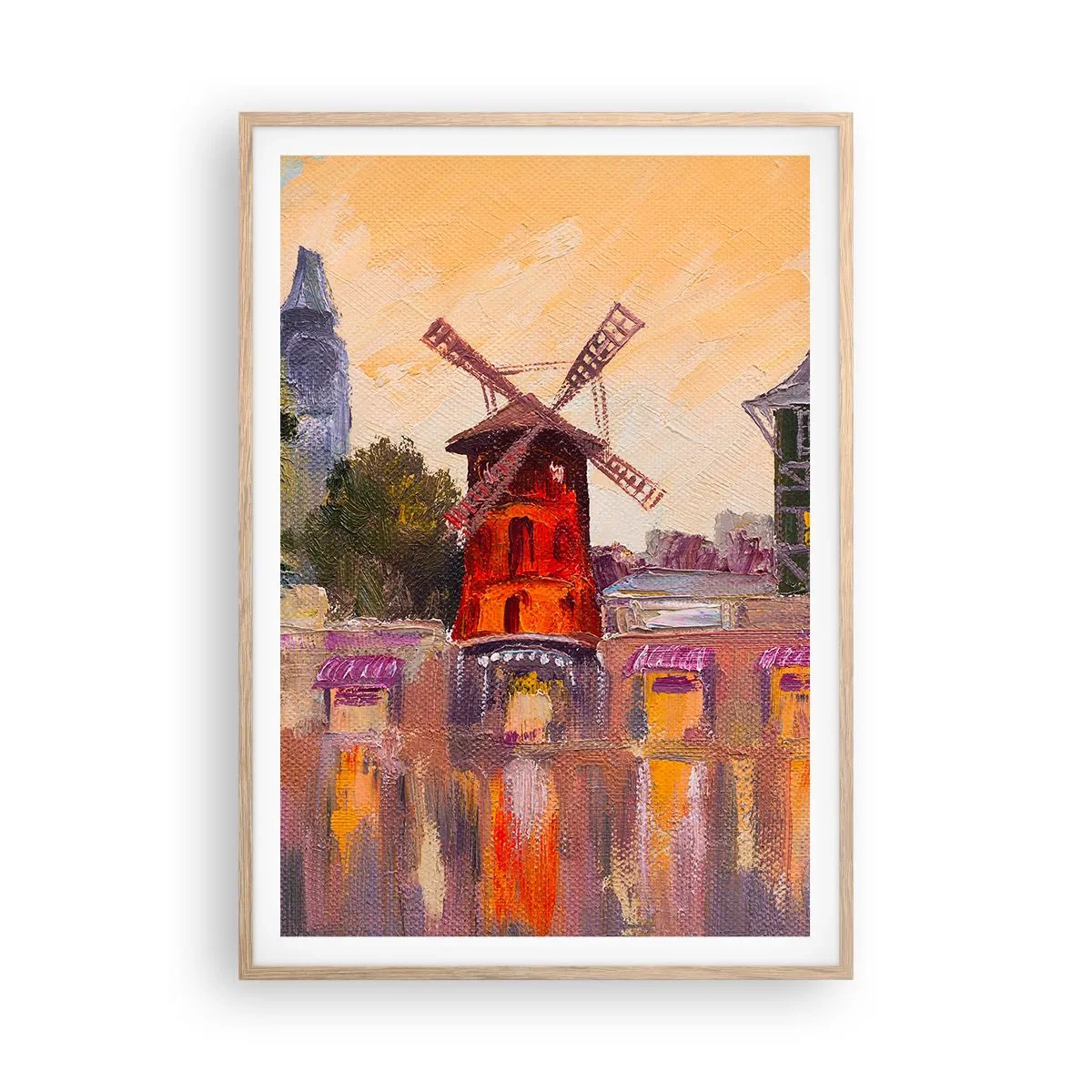 Plagát v ráme zo svetlého duba - Parížske ikony – Moulin Rouge - 70x100 cm