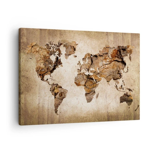Obraz na plátne - Mapa sveta v drevenom, rustikálnom štýle - 70x50cm - Objav sveta - Moderná nástenná dekorácia do obývacej izby a spálne ARTTOR