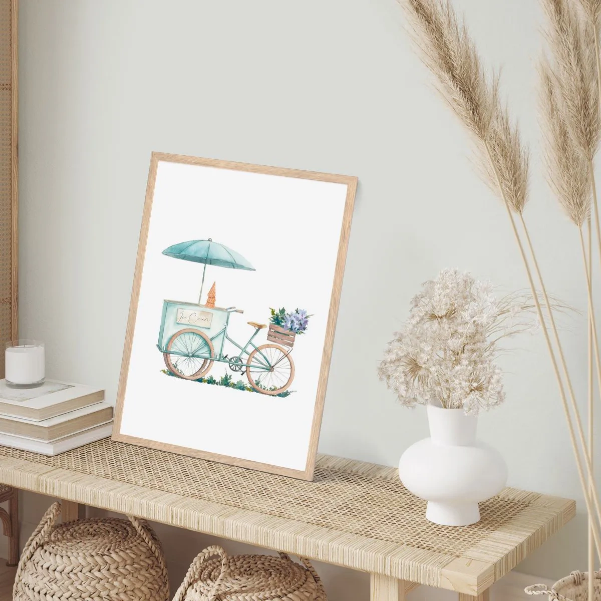 Plagát v ráme zo svetlého duba - Sladká spomienka na leto - 30x40 cm