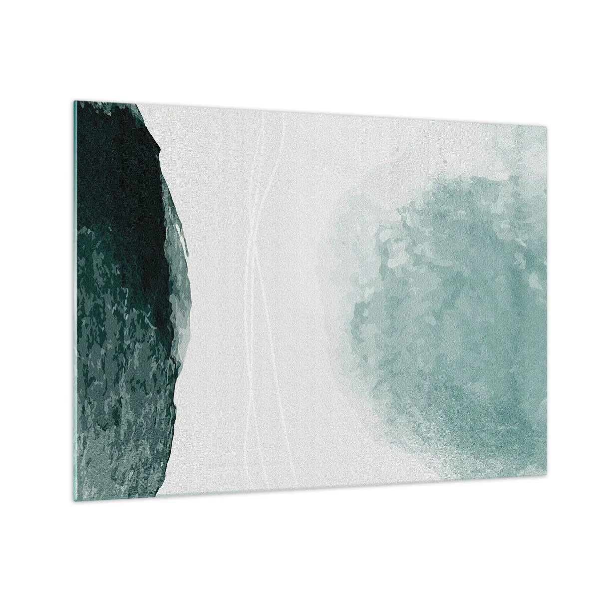 Obraz na skle - Zelené abstraktné tvary na svetlom pozadí pripomínajúce hmlu - 70x50cm - Stretnutie s hmlou - Moderná nástenná dekorácia do obývacej izby a spálne ARTTOR
