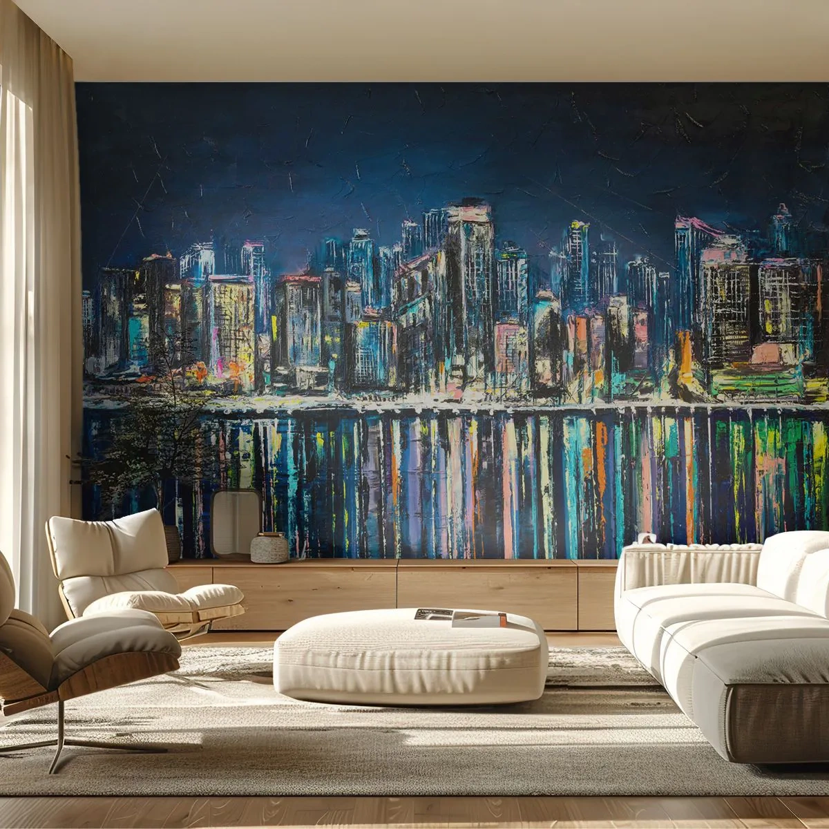 Samolepiaca Fototapeta Deluxe Sticker - Kaskáda svetiel - Mesto, Architektúra, Rieka - 250x175 cm