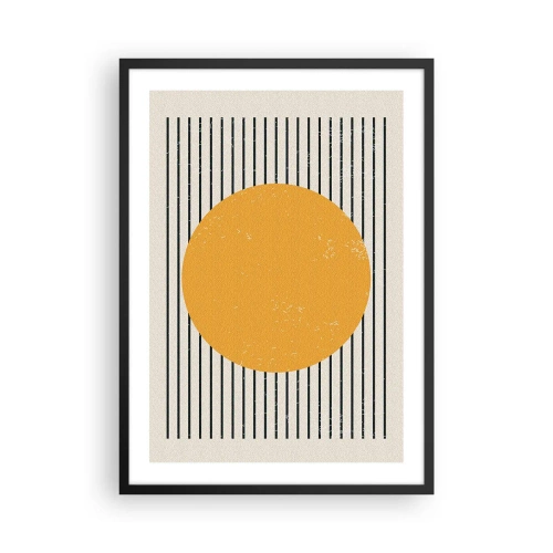 Plagát v čiernom ráme - Geometrická kompozícia s oranžovým kruhom a čiarami - 50x70cm - Sila jednoduchosti - Moderná nástenná dekorácia do obývacej izby a spálne ARTTOR