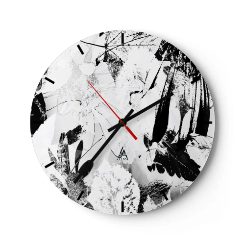 Nástenné hodiny - Čiernobiely kvetinový a listový vzor v umeleckom štýle - 30x30cm - Jeseň v negatíve - Moderná nástenná dekorácia do obývacej izby, kuchyne a spálne ARTTOR