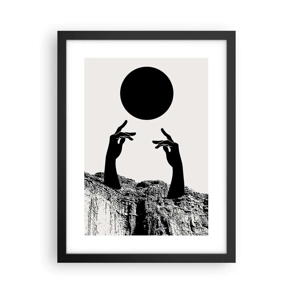 Plagát v čiernom ráme - Surrealistická kompozícia: slnko a zvyšok - 30x40 cm