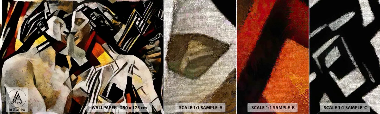 Vzorka fototapety Premium Canvas - Sošný bozk - Zamilovaný pár, kubizmus, Bozk - 100x30 cm