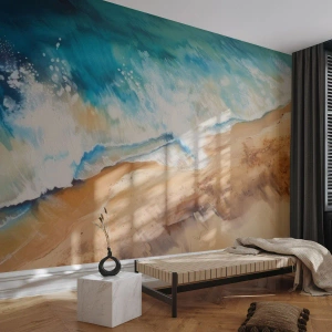 Fototapeta Premium Sand - Vlna, ktorá sa vracia - pobrežie, Prímorské, oceán - 100x70 cm