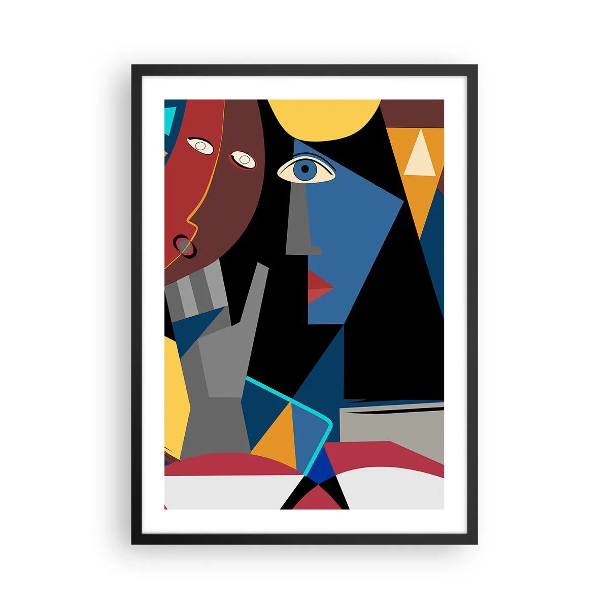 Plagát v čiernom ráme - Kubistická abstrakcia tváre v živých farbách - 50x70cm - Konverzácia kubistov - Moderná nástenná dekorácia do obývacej izby a spálne ARTTOR