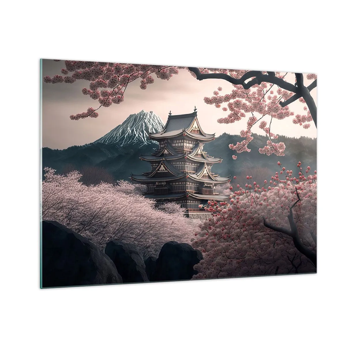 Obraz na skle - Krajina kvitnúcich čerešní - 100x70 cm