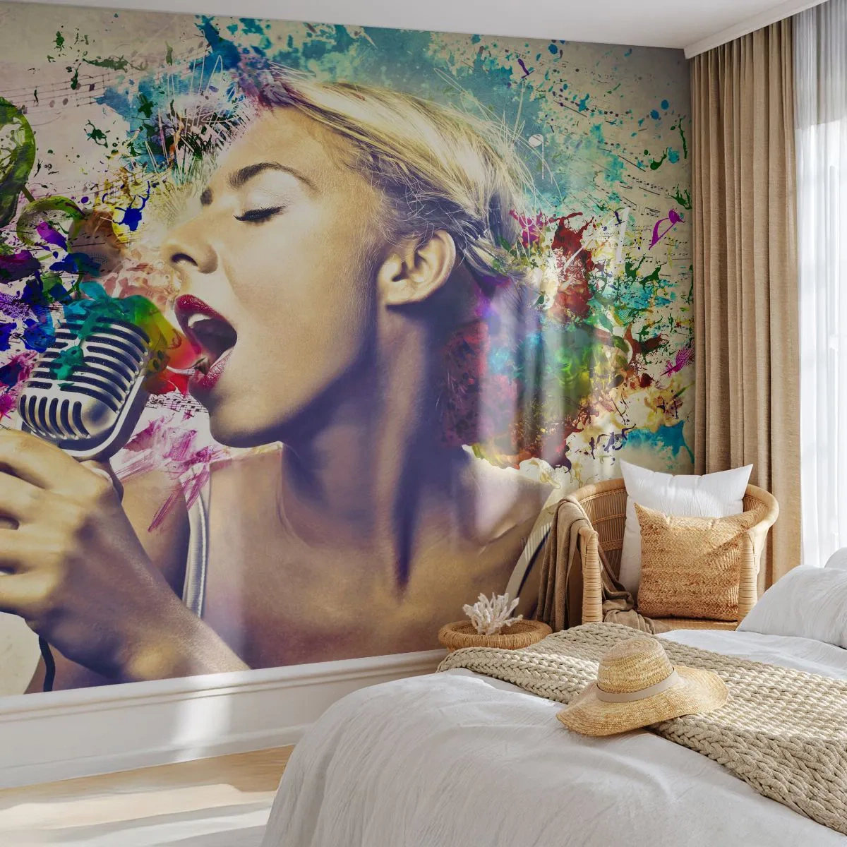 Samolepiaca Fototapeta Deluxe Sticker - Pomaľovať hlasom svet - Žena, Hudba, 3D - 250x175 cm