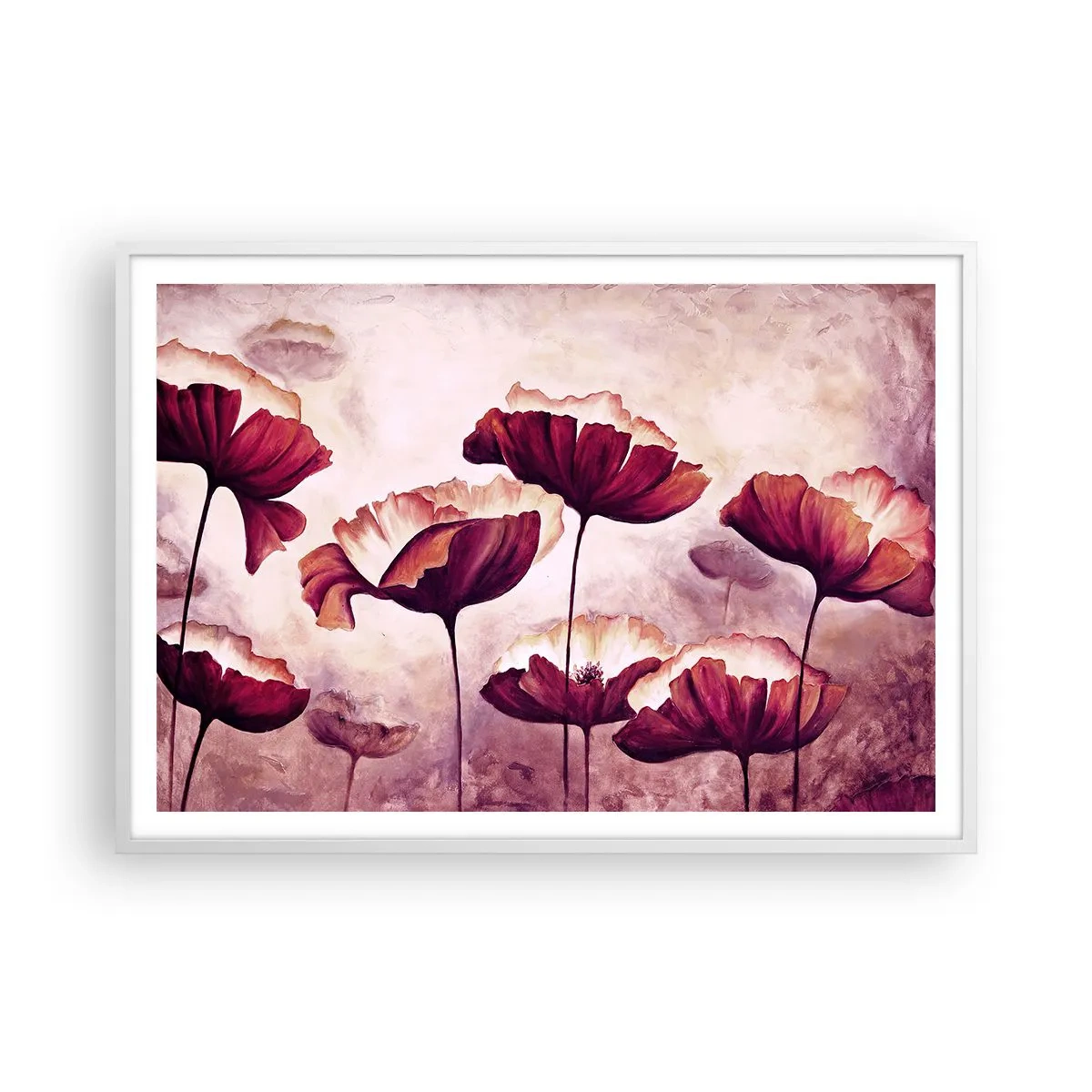 Plagát v bielom ráme - Červený a biely plátok - 100x70 cm