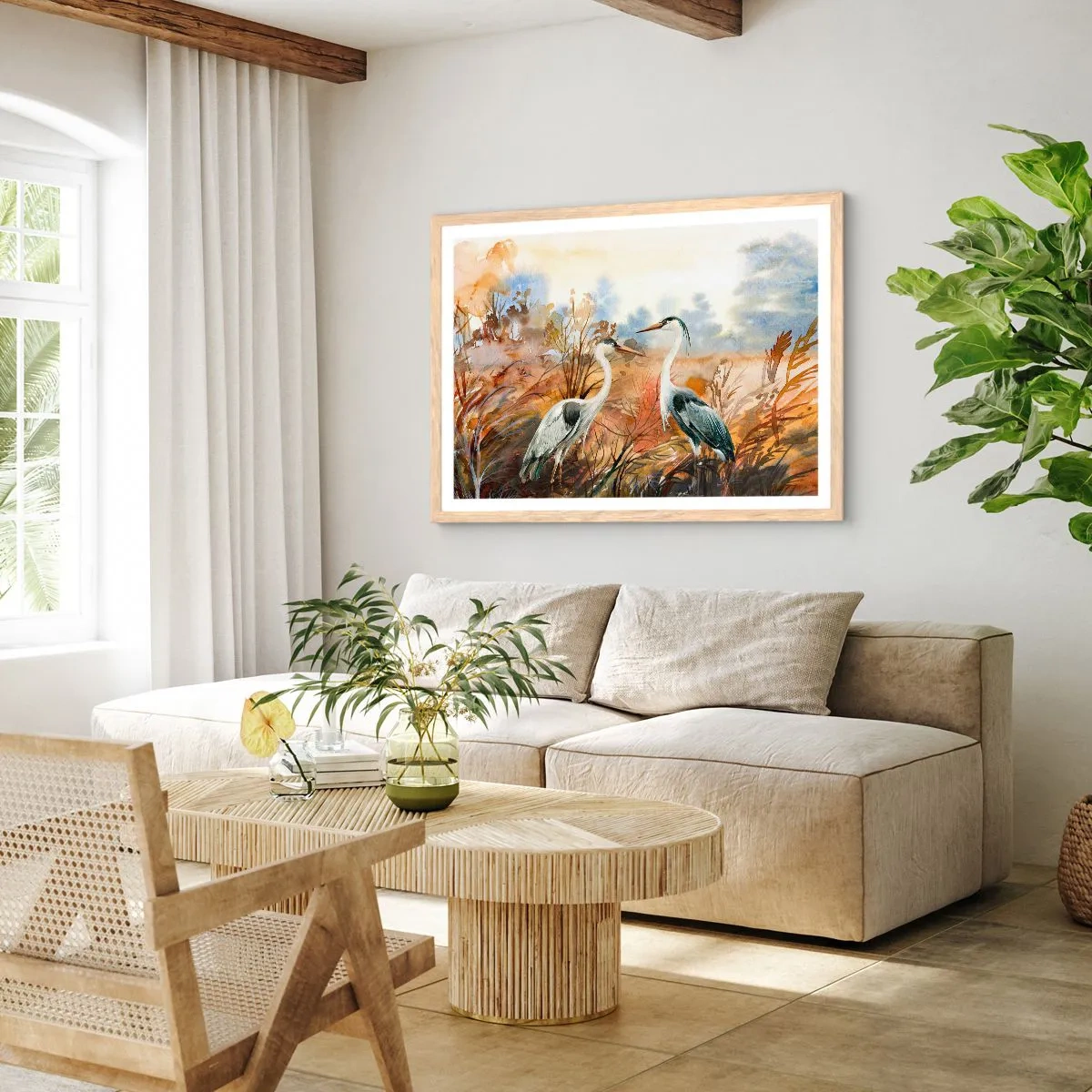Plagát v ráme zo svetlého duba - Kam na jeseň? - 100x70 cm