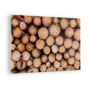 Obraz na skle - Vertikálne usporiadané kmene stromov s viditeľnými letokruhmi - 70x50cm - Nový začiatok - Moderná nástenná dekorácia do obývacej izby a spálne ARTTOR