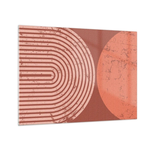 Obraz na skle - Geometrická hrdzavo sfarbená grafika s polkruhom a kruhom - 70x50cm - Blízky vzťah - Moderná nástenná dekorácia do obývacej izby a spálne ARTTOR