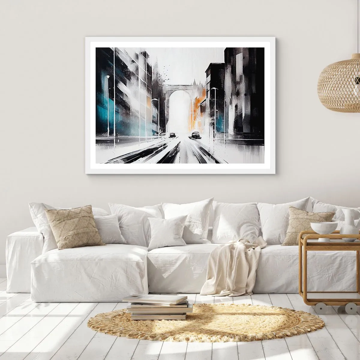 Plagát v bielom ráme - Štúdia mesta: architektúra a pohyb - 91x61 cm