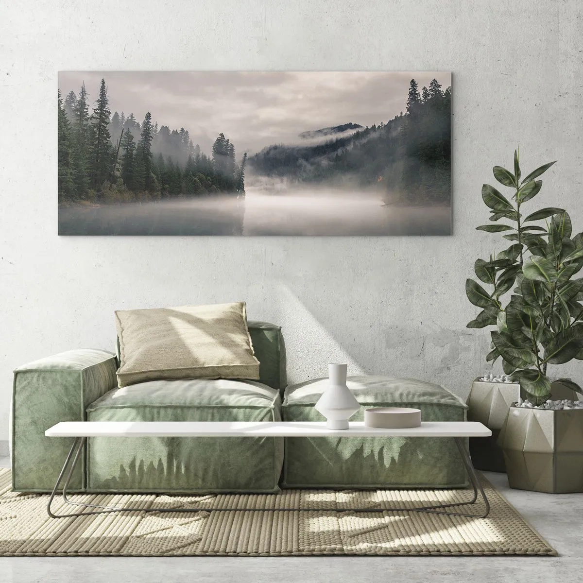 Obraz na skle - V zamyslení, v hmle - 120x50 cm