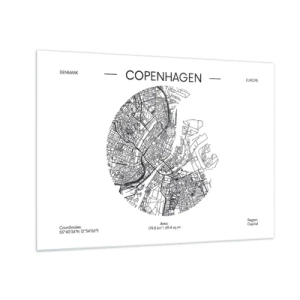 Obraz na skle - Mapa Kodane vo forme grafického náčrtu ulíc - 70x50cm - Anatómia Kodane - Moderná nástenná dekorácia do obývacej izby a spálne ARTTOR
