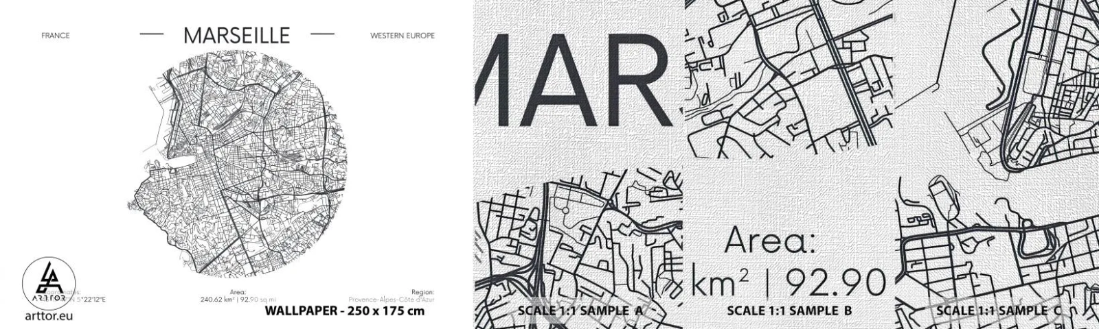 Vzorka fototapety Premium Canvas - Anatómia Marseille - Mapa, Marseille, Francúzsko - 100x30 cm