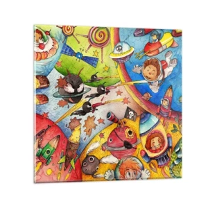 Obraz na skle - Veľké vesmírne dobrodružstvo - 50x50 cm