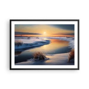 Plagát v čiernom ráme - Zimný západ slnka - 70x50 cm