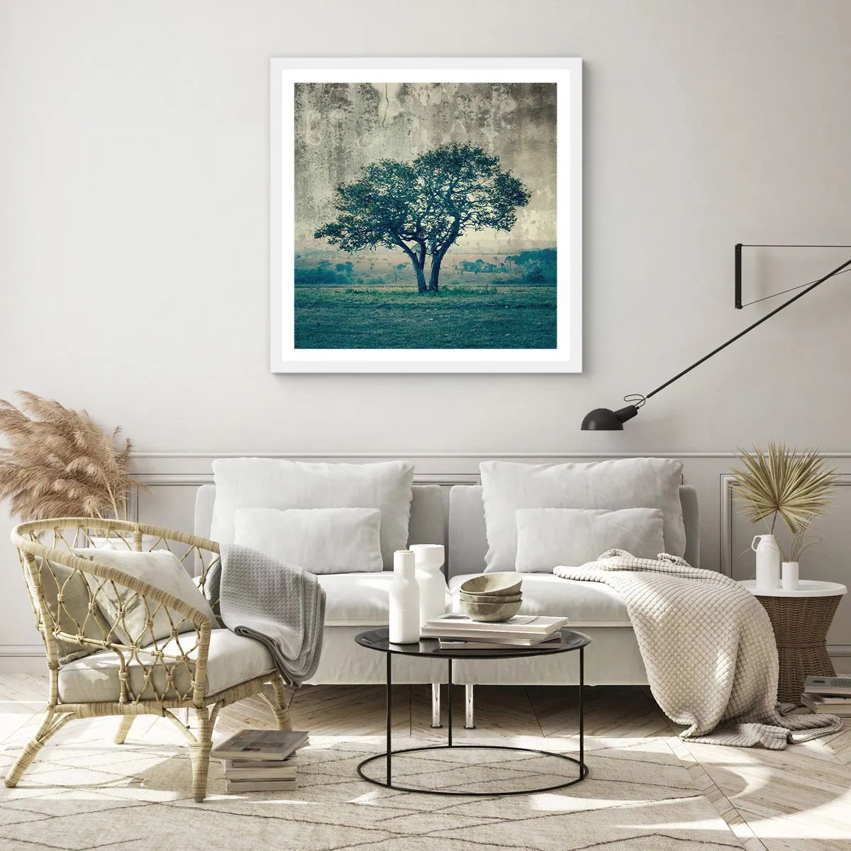 Plagát v bielom ráme - Jabloň na modrom poli? - 60x60 cm