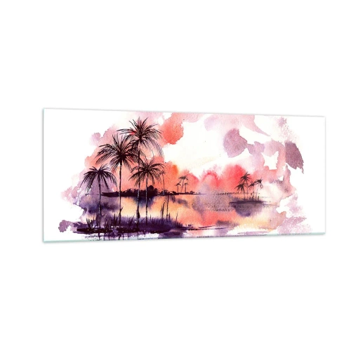 Obraz na skle - Pokoj trópov v červenej - 100x40 cm