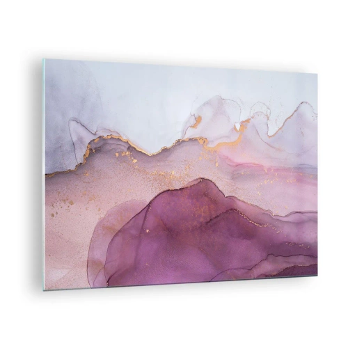 Obraz na skle - Abstraktné vlny v odtieňoch fialovej so zlatými akcentmi - 70x50cm - Fialové a ľalové vlny - Moderná nástenná dekorácia do obývacej izby a spálne ARTTOR