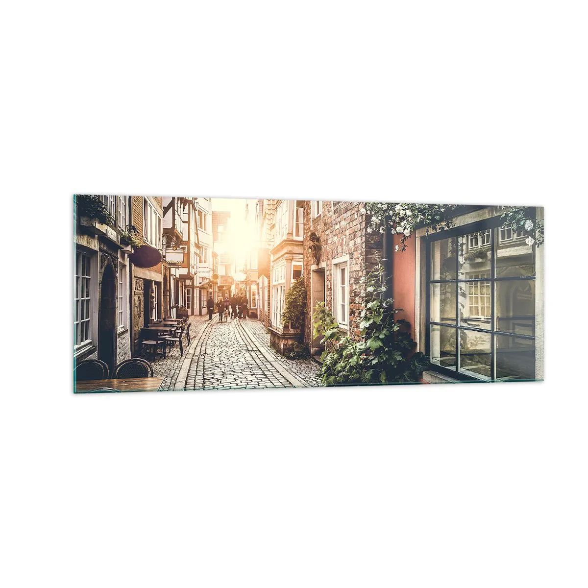 Obraz na skle - Ružová ulička v ružovej žiare - 140x50 cm